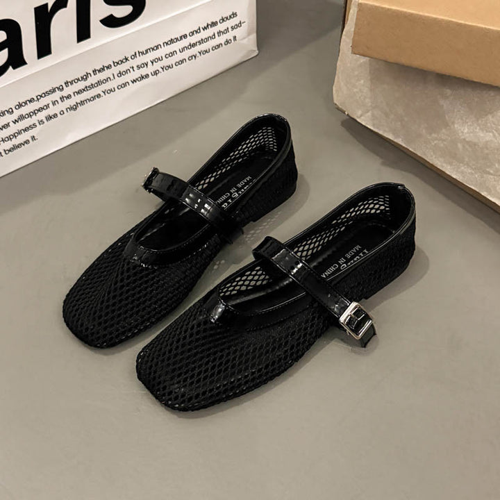 Dame Casual Mesh Mary Jane Ballerinas med justerbar rem Stilla