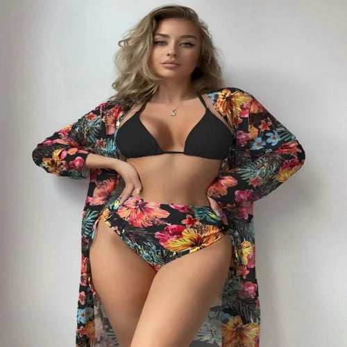 Dame Højskåret Bikini sæt med florale mønstre og diskret farvekontrast Stilla