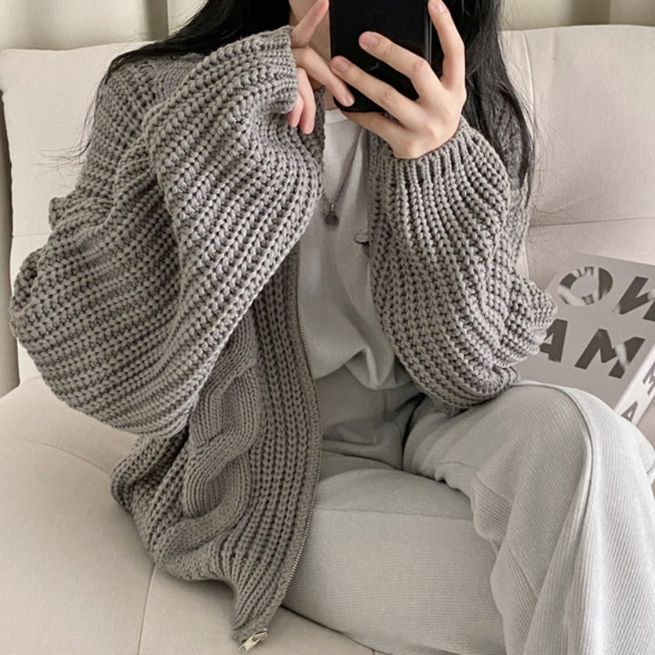 Damer chunky strikket cardigan med voluminøse ærmer og åben front Stilla