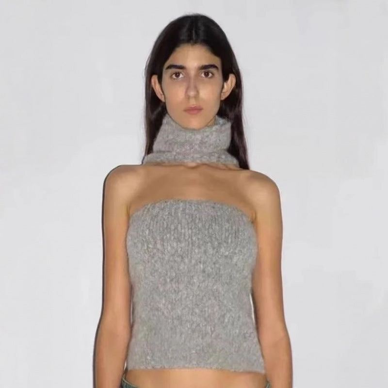 Dame Halsbånd Strik Crop Top Stilla