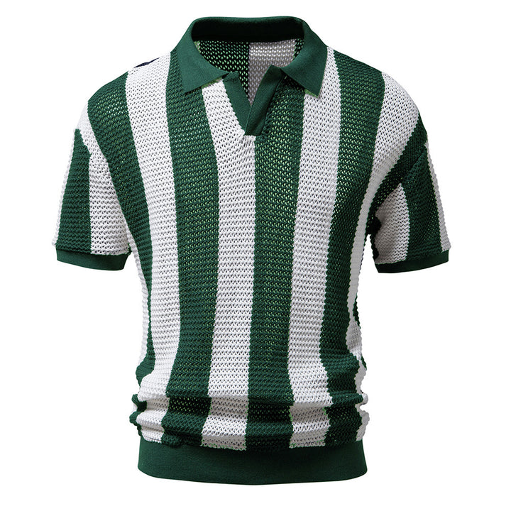 Herrer Poloshirt med åbent strikdesign og brede striber Stilla
