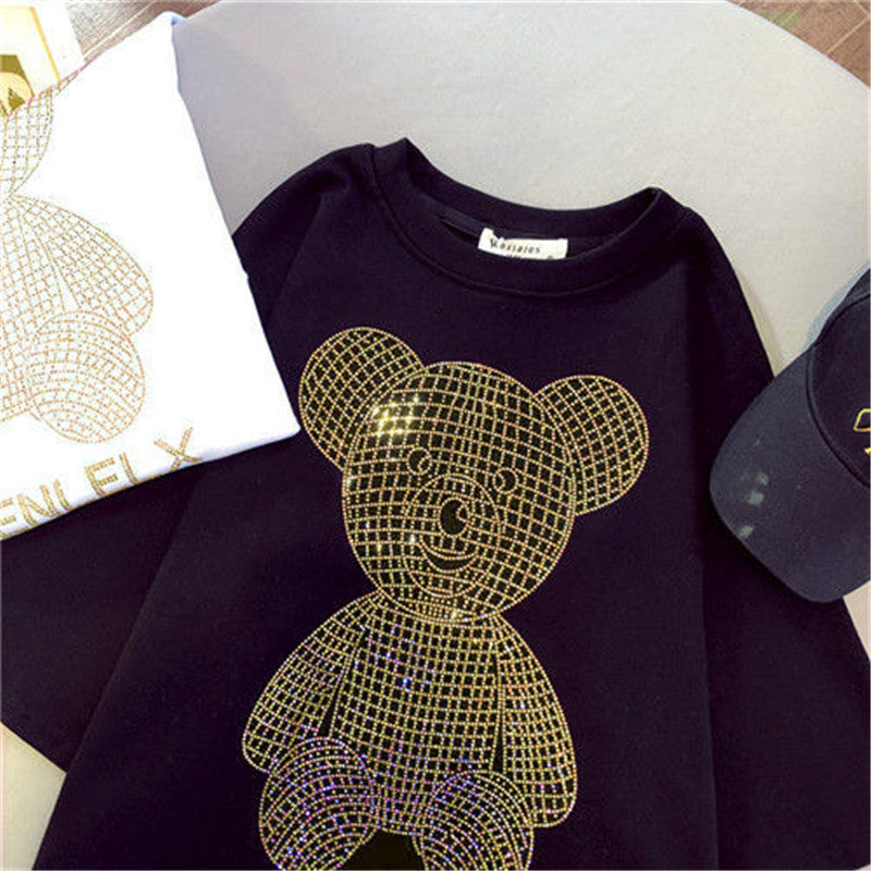 Dame T-shirt med glitrende bjørnemotiv og afslappet pasform Stilla