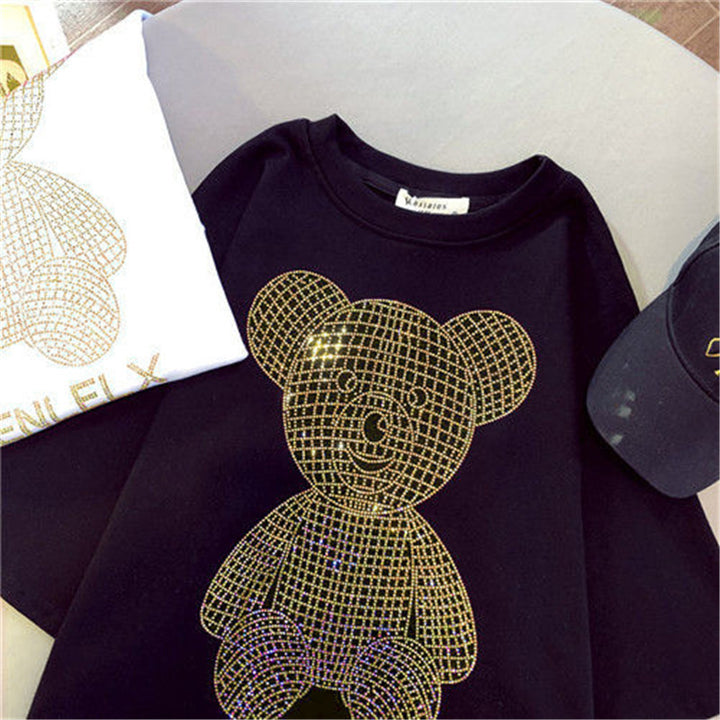 Dame T-shirt med glitrende bjørnemotiv og afslappet pasform Stilla