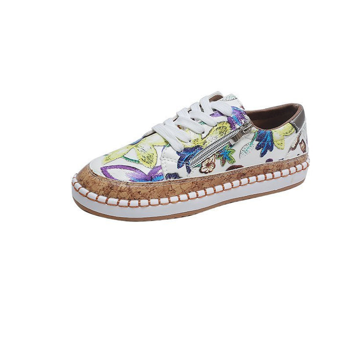 Dame Mode Sneakers med farverigt blomsterdesign og elegant korkbesætning Stilla