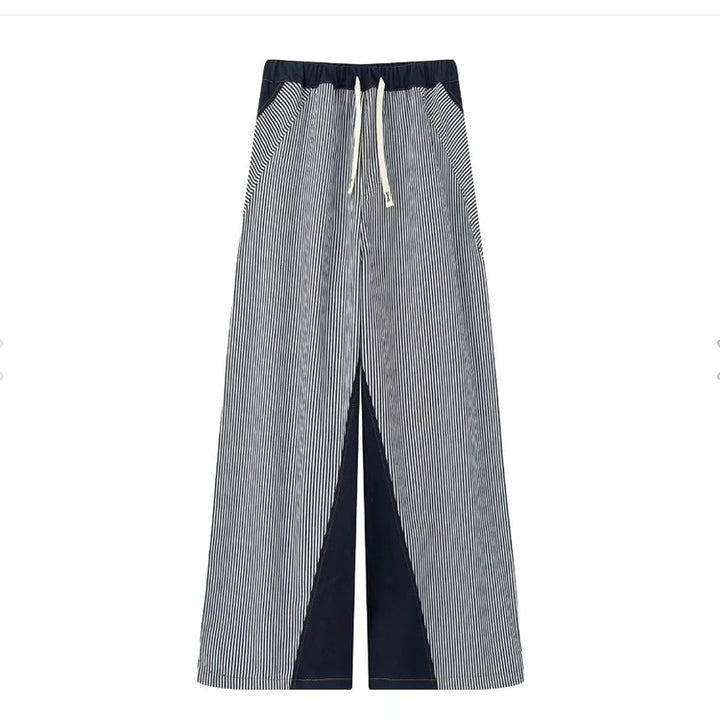 Dame bred stribepants med elastisk talje og praktiske lommer Stilla