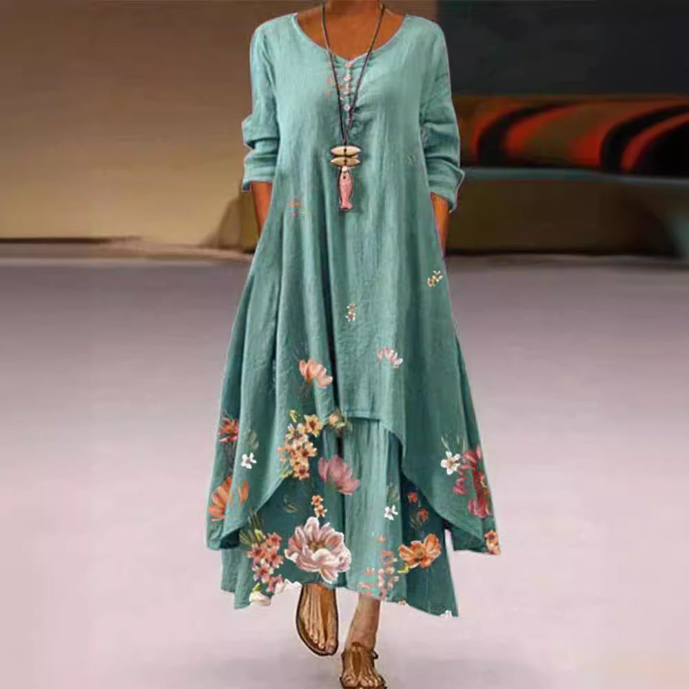 Dame Langærmet Floral Print Maxi Kjole Stilla