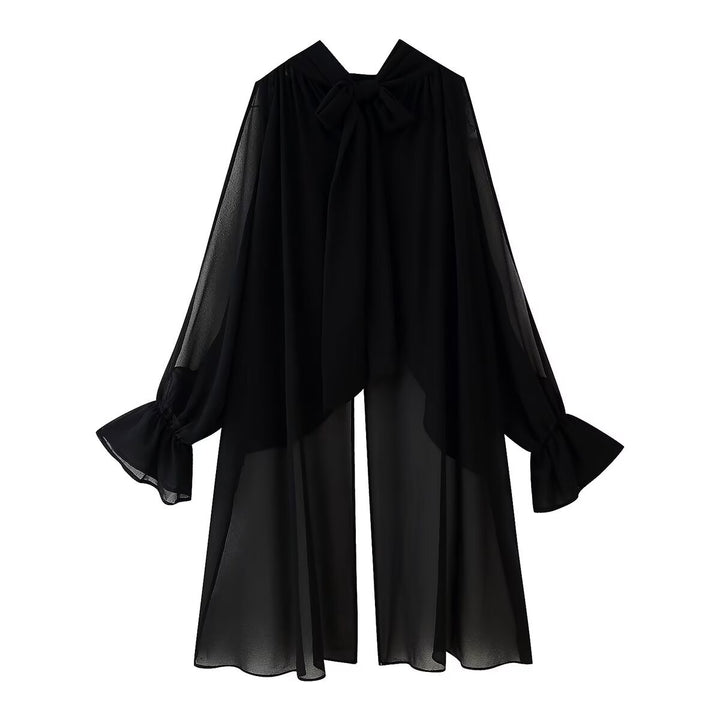 Dame luftig chiffon-bluse med voluminøse flæsedetaljer Stilla