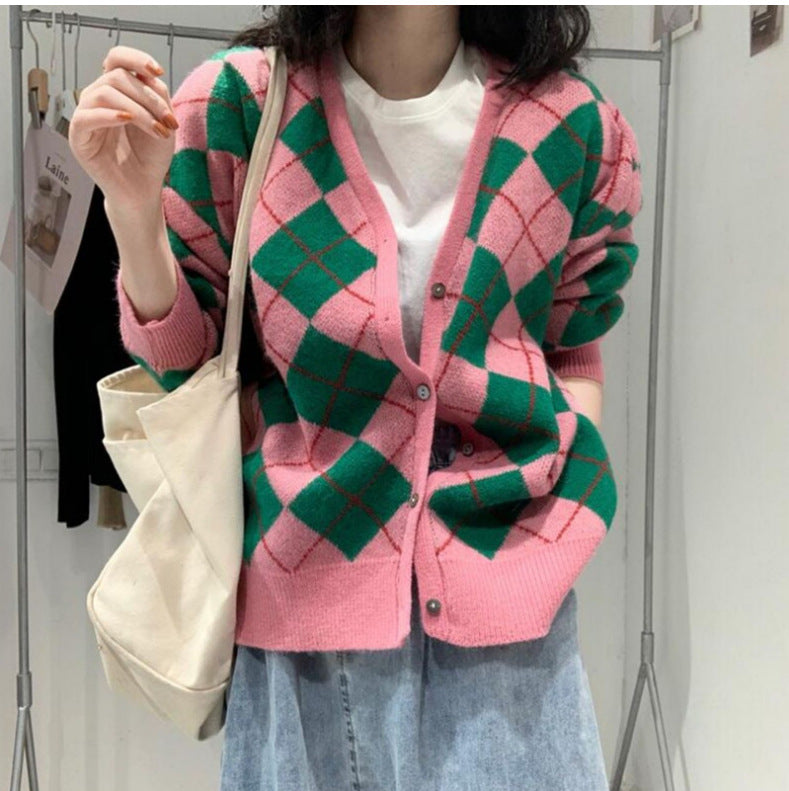Femme Artistic Argyle Strikcardigan Stilla