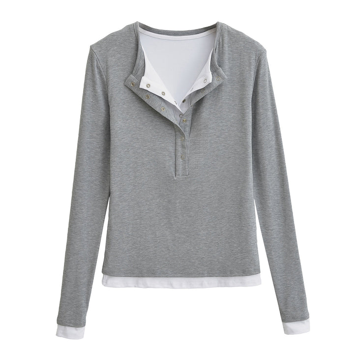 Dame langærmet Henley-shirt med fashionable knapdetaljer og elegant snit Stilla
