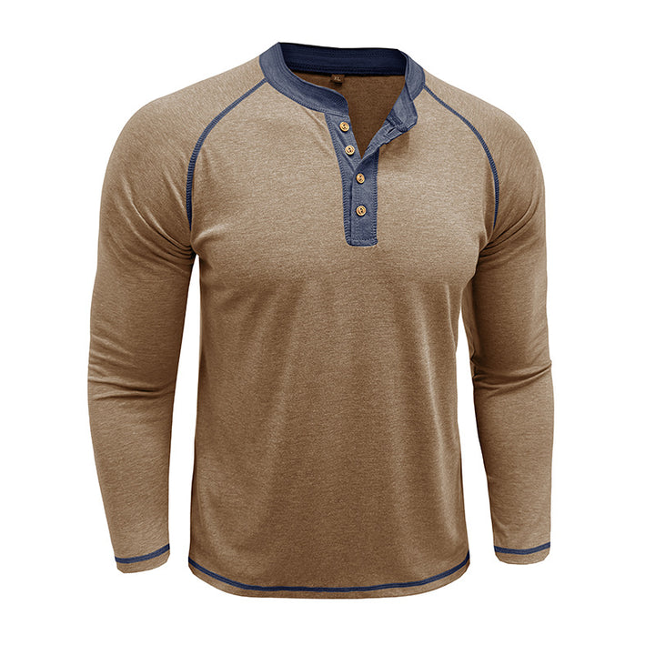 Herrer Langærmet Henley T-shirt med moderne knapdesign og kontrastsømme Stilla