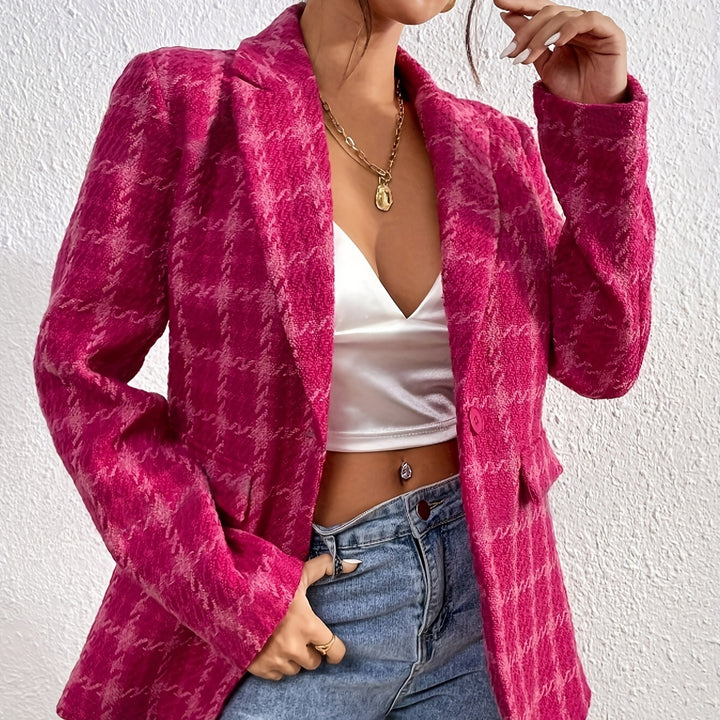 Dame struktureret oversized blazer med hørfugl mønster og elegant tekstur Stilla