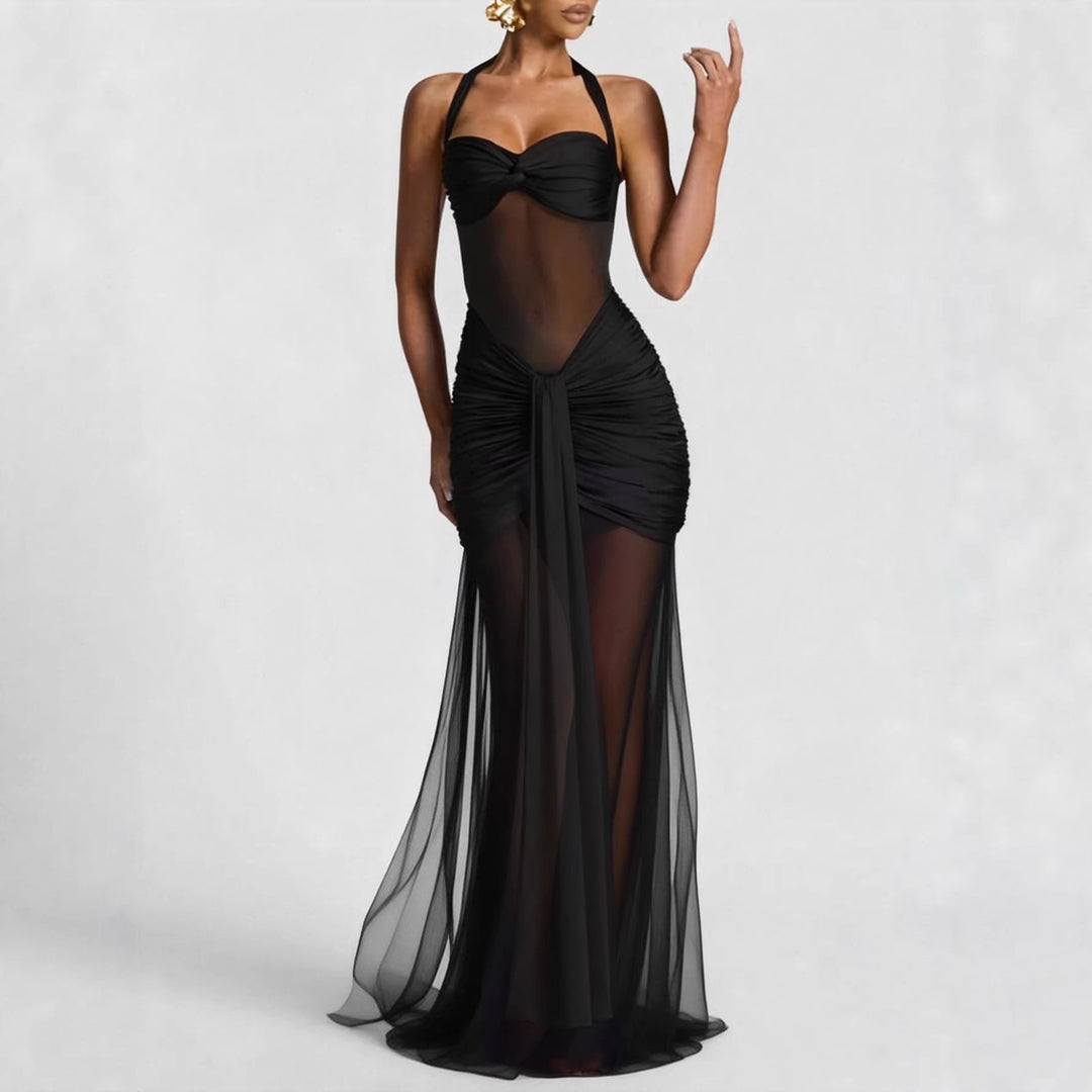 Dame elegant kjole i bodycon-stil med raffineret mesh-indlæg Skovae