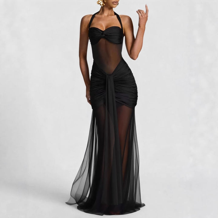 Dame elegant kjole i bodycon-stil med raffineret mesh-indlæg Skovae