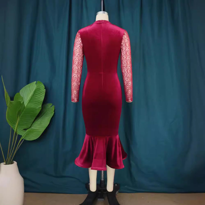 Dame Elegant Fit-and-Flare Kjole med Spidsærmer Skovae