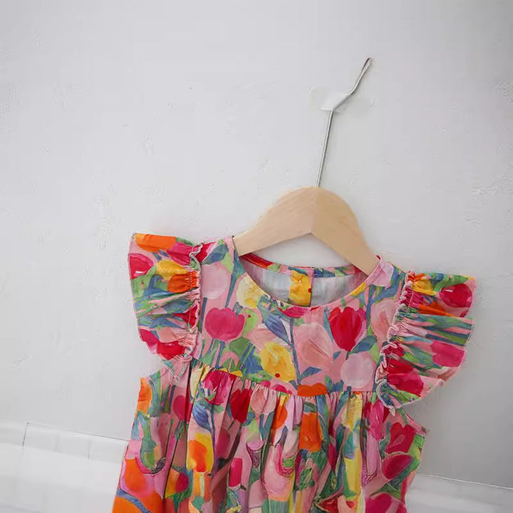 Pige Floral Print Ruffle A-Linje Kjole Stilla