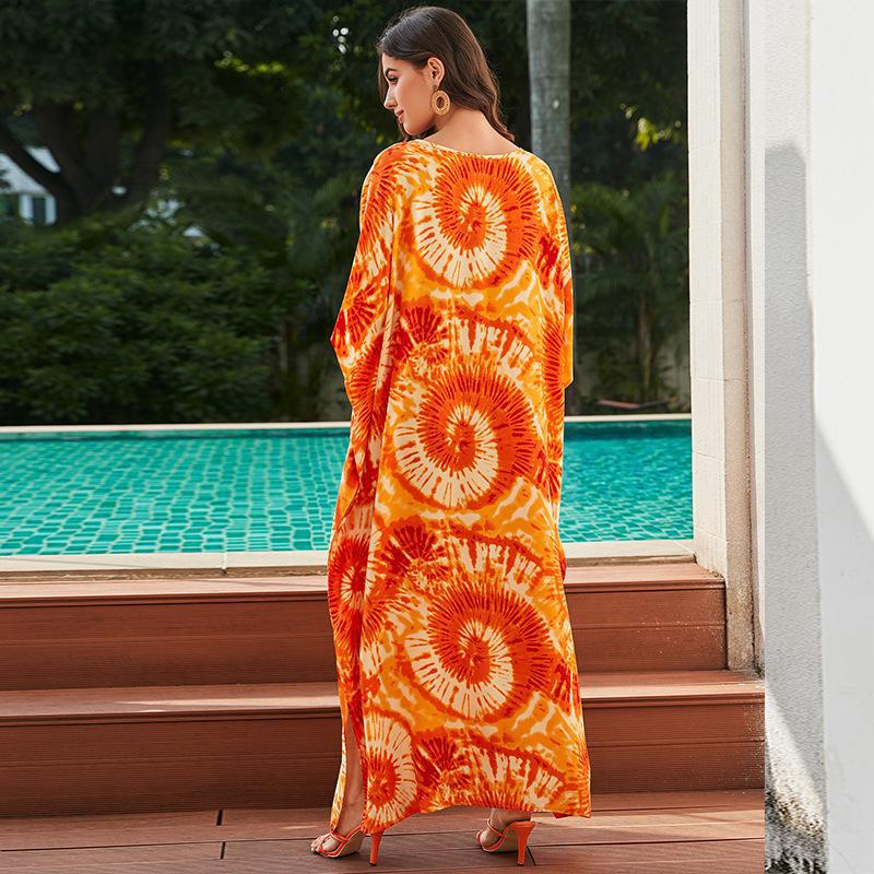 Dame kaftan med håndlavet tie-dye mønster og elegant broderi Stilla