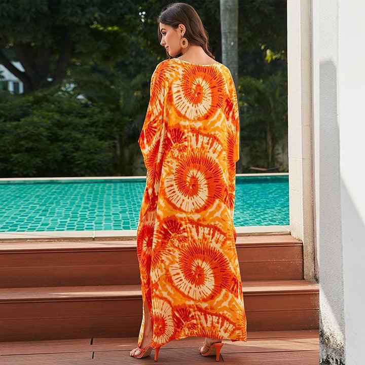 Dame kaftan med håndlavet tie-dye mønster og elegant broderi Stilla