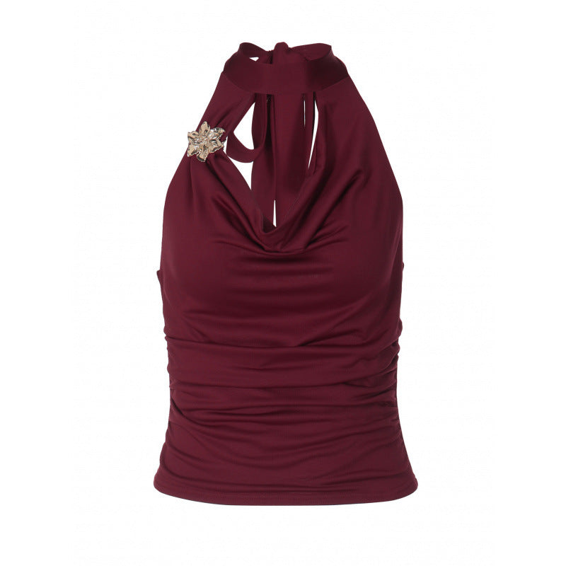 Damen Halter-Top mit Wickeldesign und eleganter Raffung Skovae