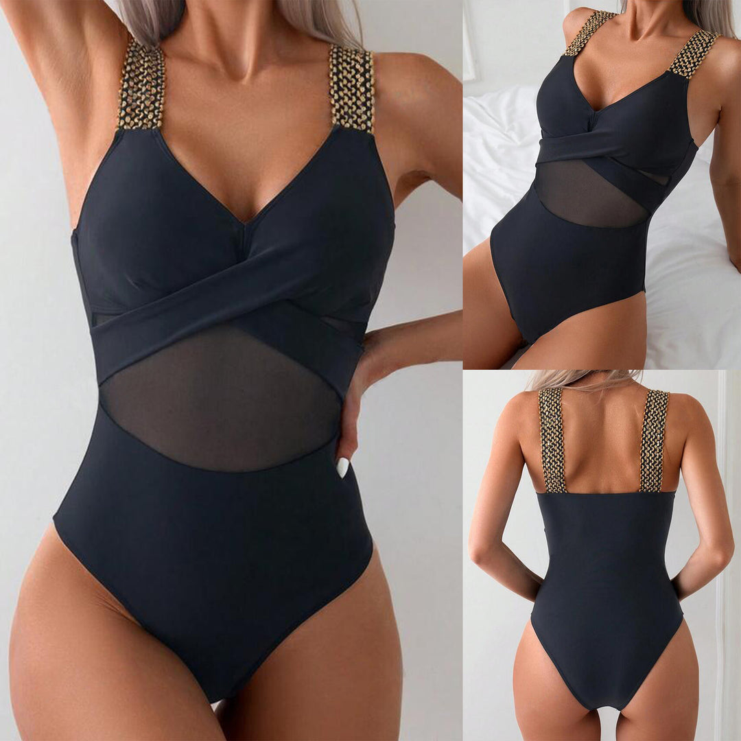 Dame Éntal Badeanzug med fashionabel mesh-indsats og dekorative skulderdetaljer Stilla