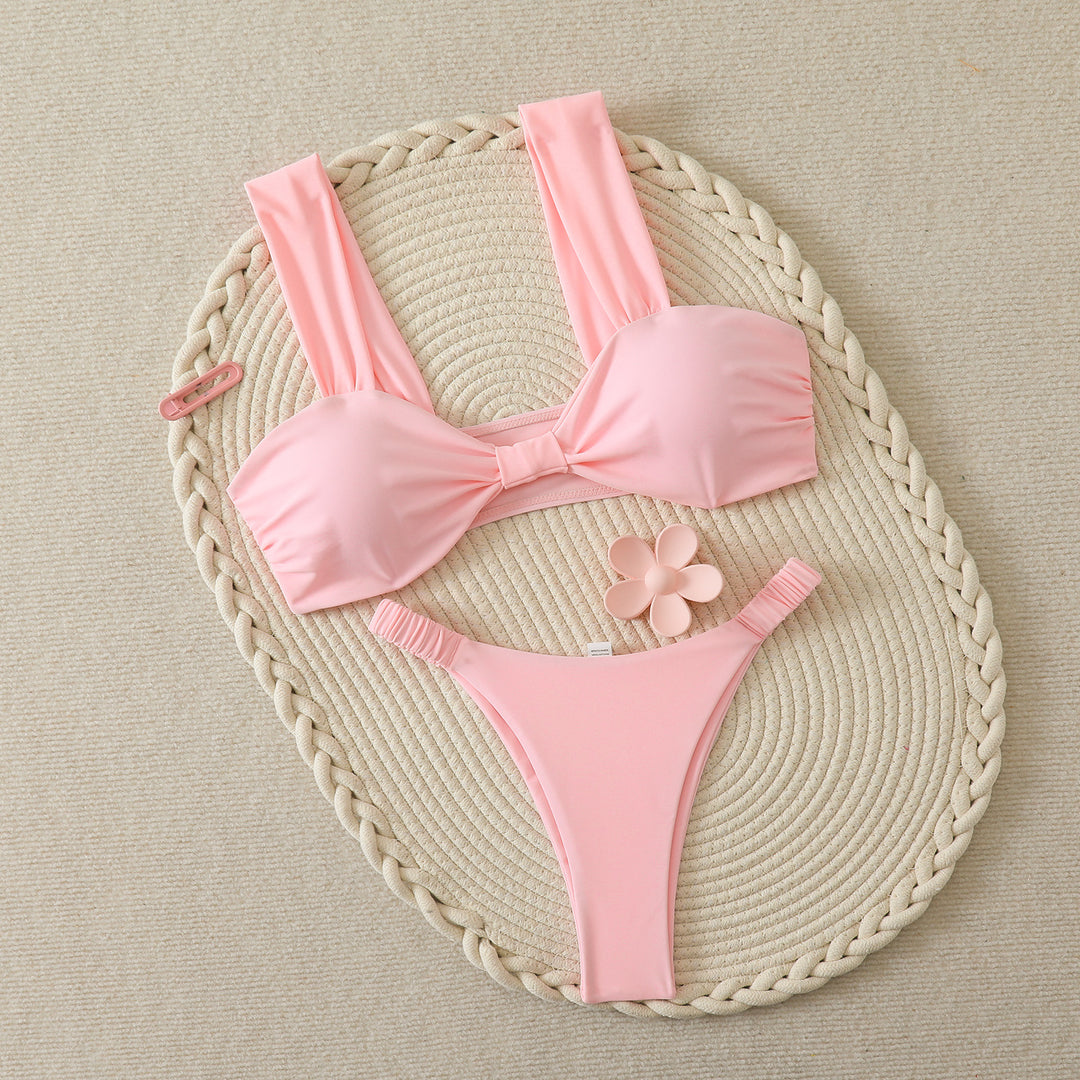Dame bandeau-bikini med brede stropper og dekorativt sløjfeelement Skovae