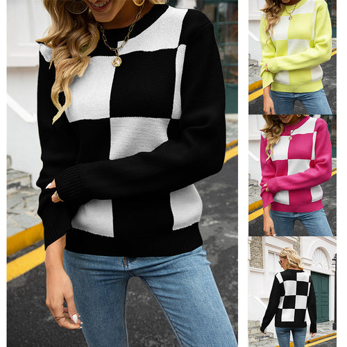 Dame stilfuld sweater med ternet design og blød strik Stilla