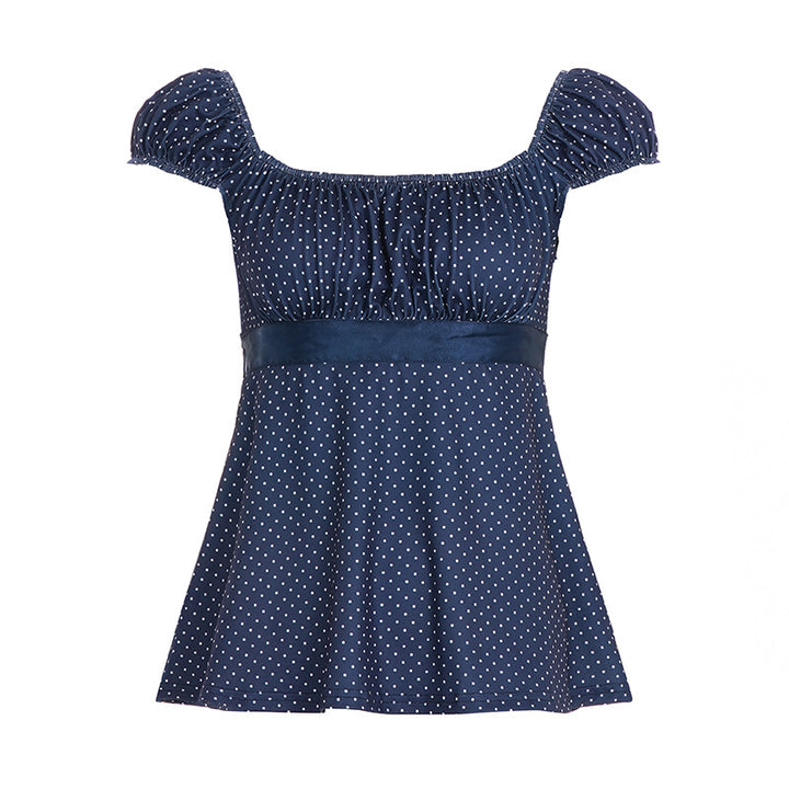 Damer luftige Polka-Dots Blusenshirt med smart flæsekrave Skovae