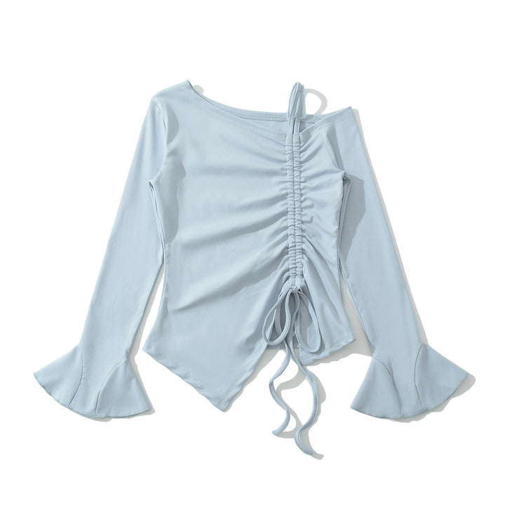 Dame asymmetrisk langærmet overtøj med elegant draperet design og fashionable ruffle detaljer Stilla