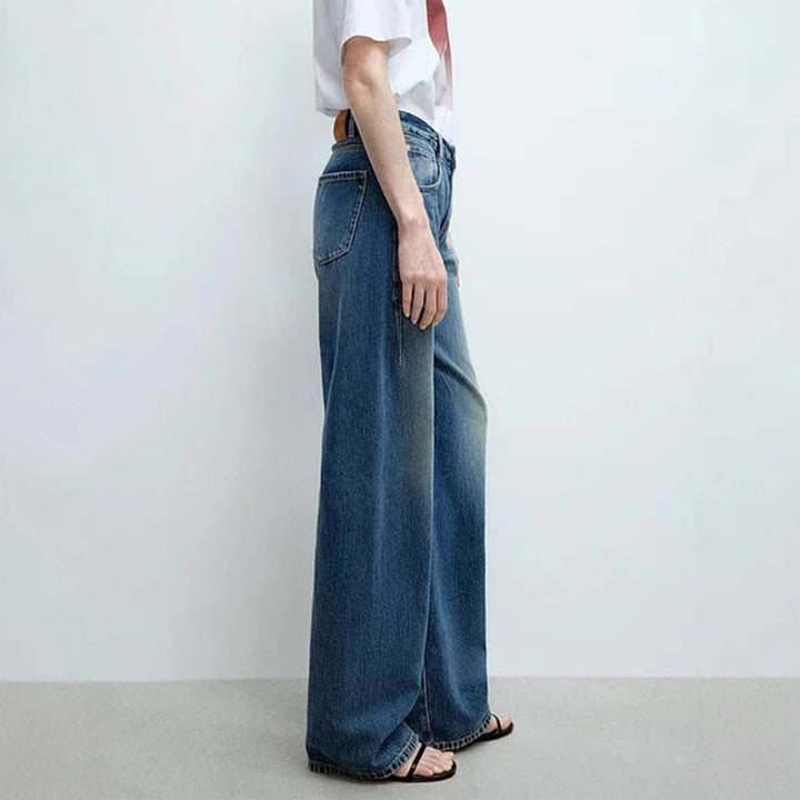 Dame bred jeansbukser med høj talje og moderne snit Stilla