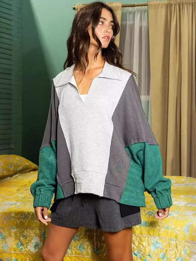 Dame Oversized Hættebluse med moderne farveblokdetaljer Stilla