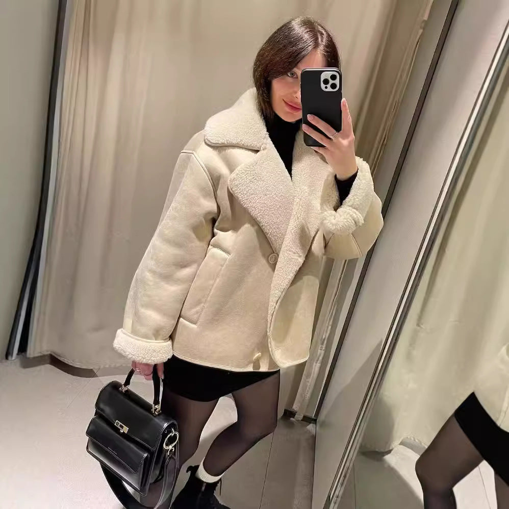 Kvinders hyggelige jakke med faux fur krave Stilla