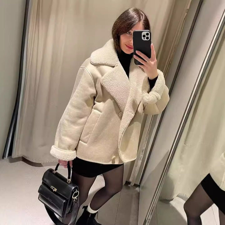 Kvinders hyggelige jakke med faux fur krave Stilla