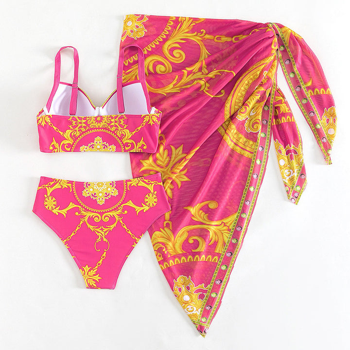 Damer Bikini-sæt med ekstravagant design og højhælet omslagsskjorte funktion Stilla
