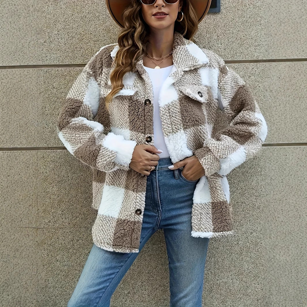 Dame Fuzzy Terningsmønster Overshirt Stilla