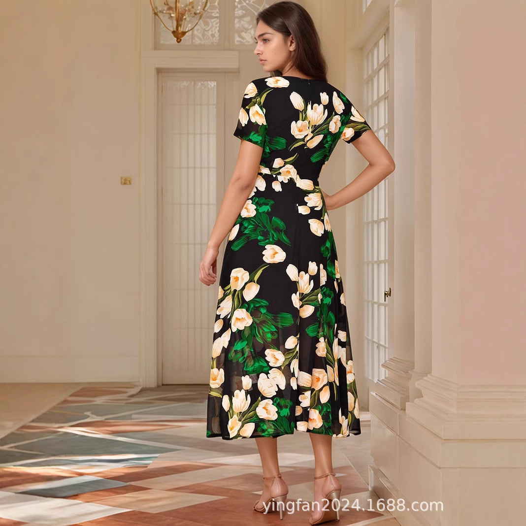 Dame Blomsterdrage Maxikjole med transparent Overlayer Stilla