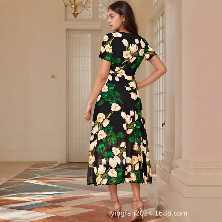 Dame Blomsterdrage Maxikjole med transparent Overlayer Stilla