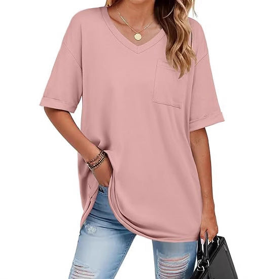 Dame V-hals T-shirt med praktisk brystlomme Stilla
