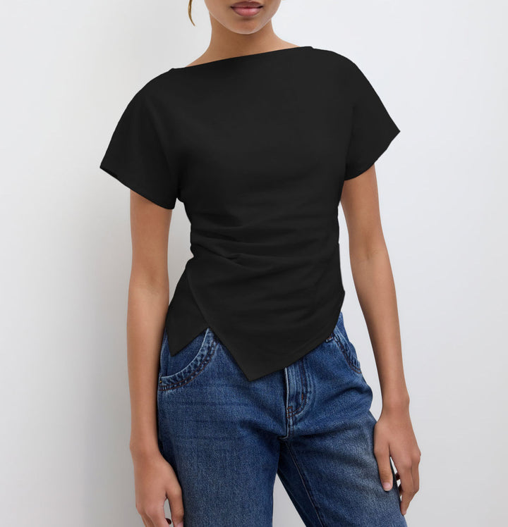 Damer Cropped T-Shirt med asymmetrisk snit og dekorativ draperingseffekt Skovae