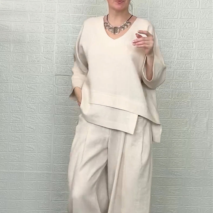 Dame Elegant og afslappet to-delt outfit lavet af høj kvalitet hør Stilla
