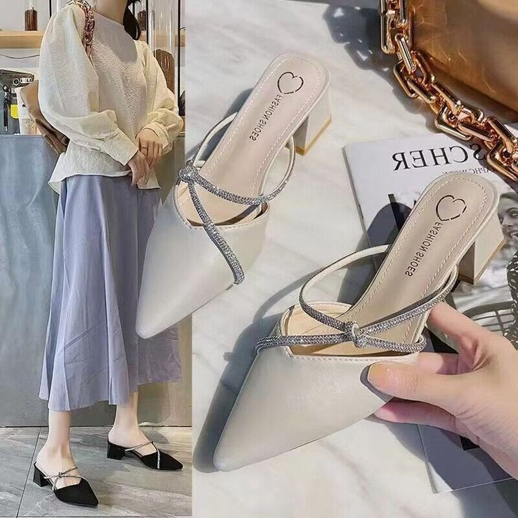 Dame Retro Slingback-pumper med glitrende accenter og behagelig blokhæl Stilla