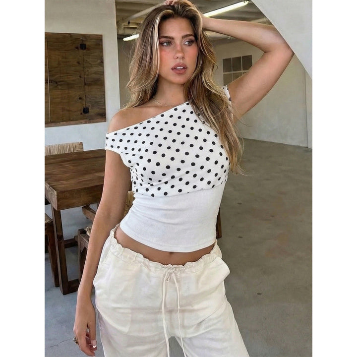 Damen Off-Shoulder Polka-Dot Top mit elastischem Bund Skovae