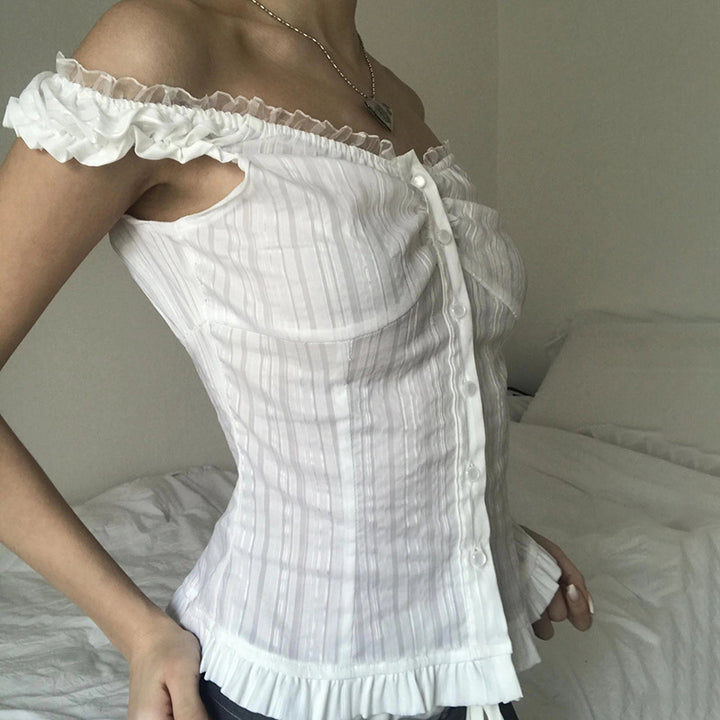 Dame Off-Shoulder Bluse med Rüschensaum Skovae
