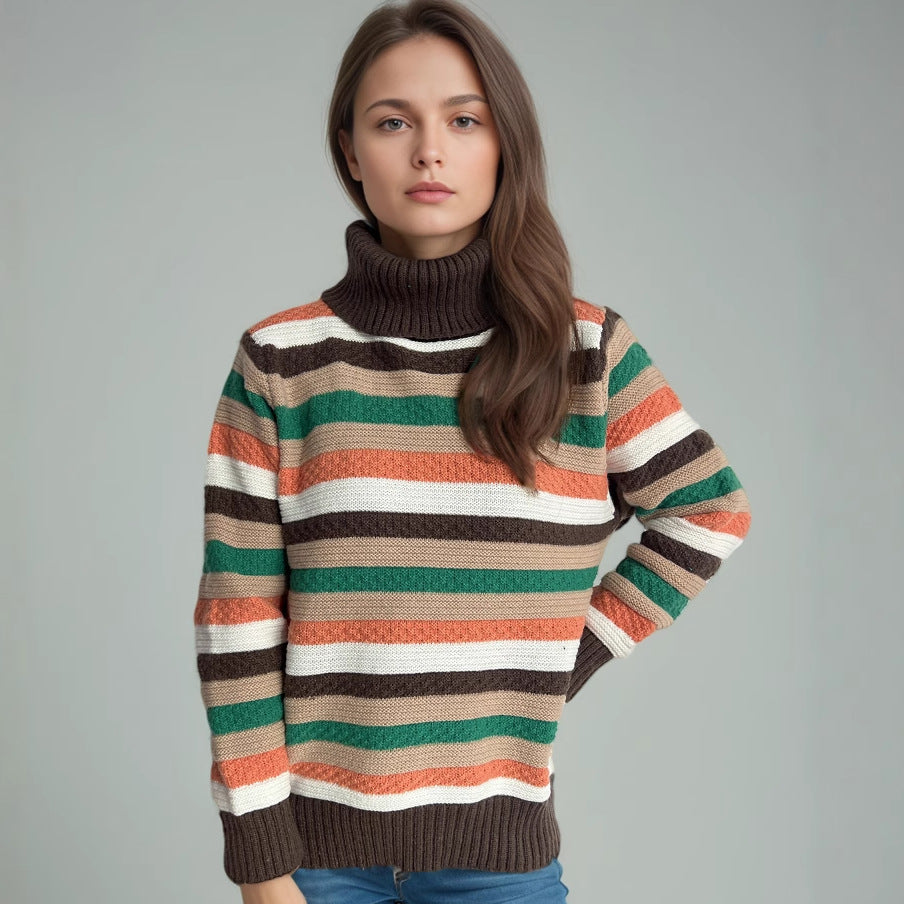 Kvindernes stribede turtleneck sweater med en afslappet pasform og blød tekstur Stilla