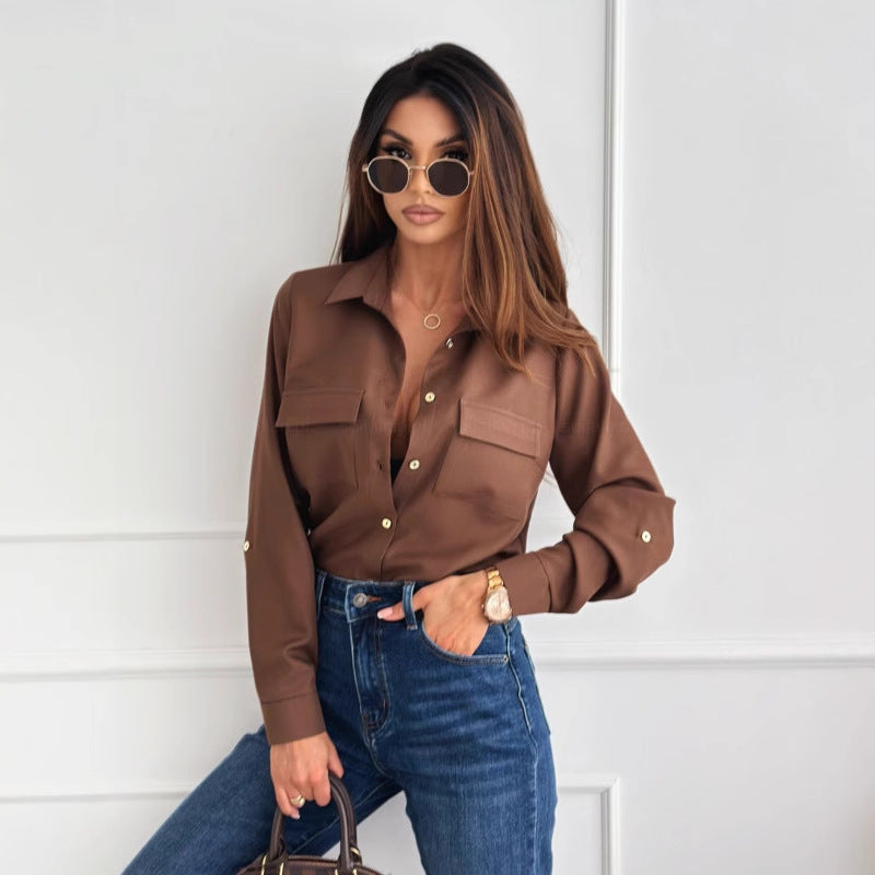 Damer elegant bluse med knapdetaljer og skjulte lommer Stilla