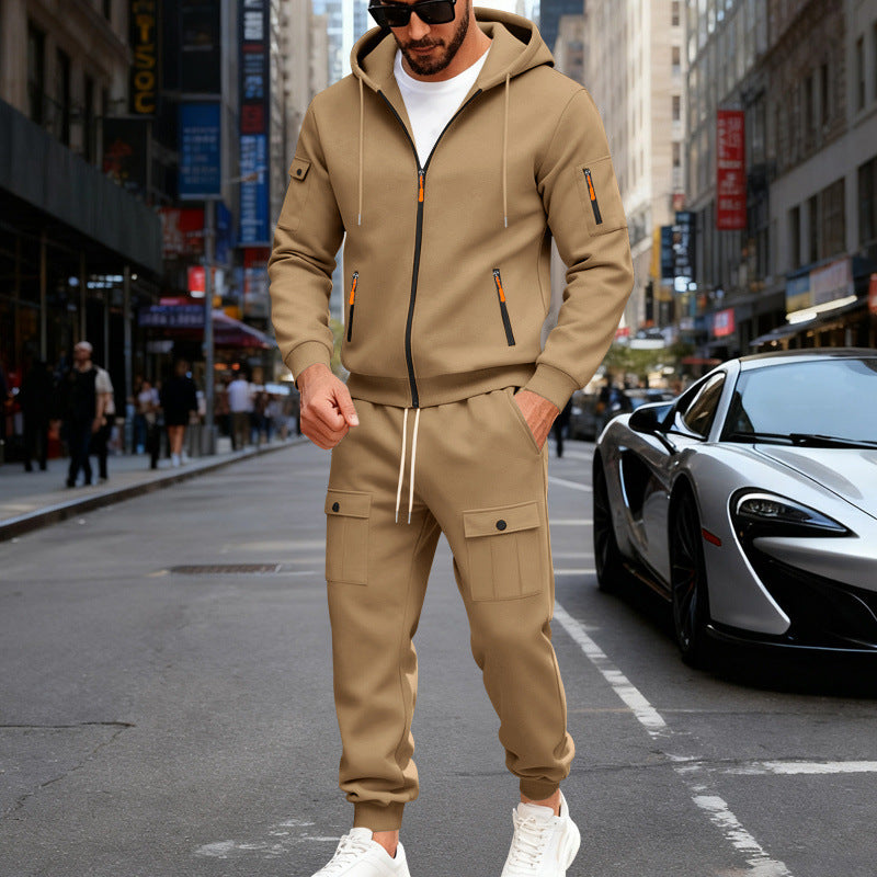 Herrer nan urban sweatpants sæt lavet af bomuldsblanding med cargo-lommer og funktionelle lynlåse Skovae