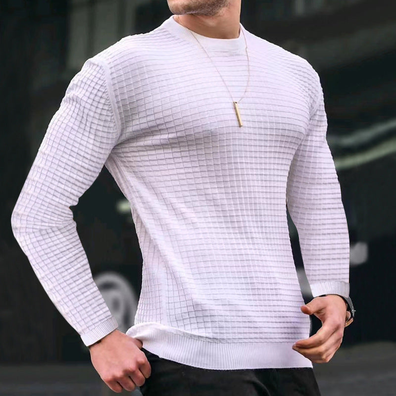 Herrer nan figurtilpasset waffle rundhalset sweater lavet af fint strik med ribkant Skovae