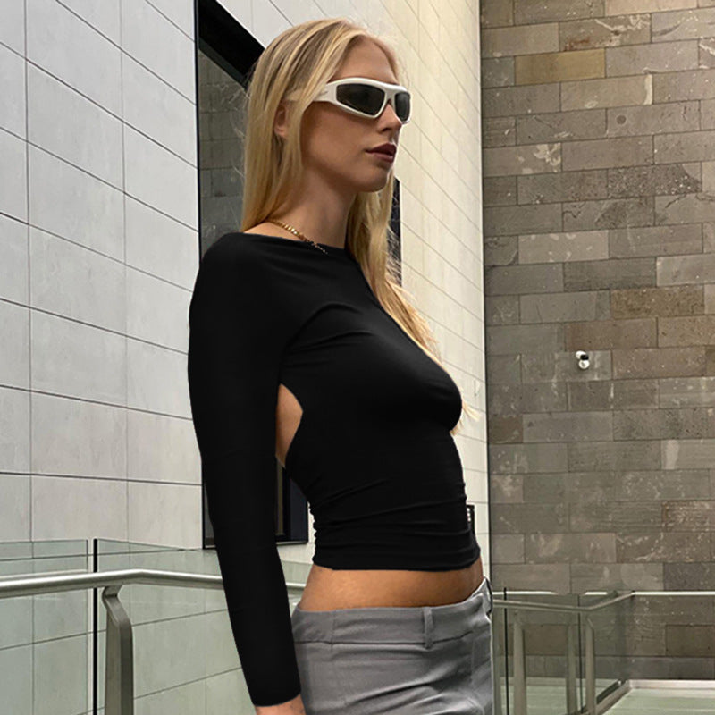 Dame figursyet longsleeve-top med åben ryg og elegant design Skovae