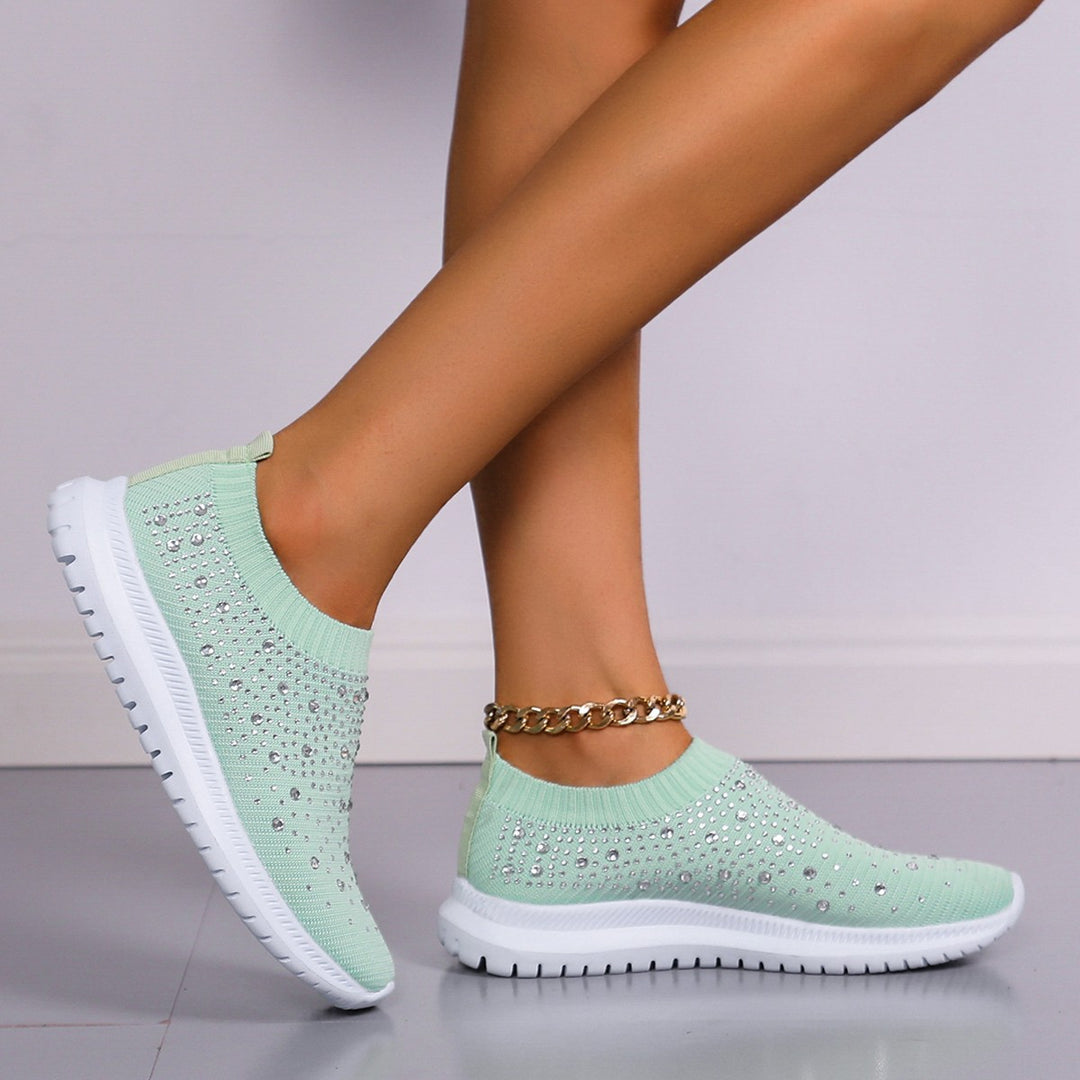 Dame sneakers med funklende strass-applikationer og elastisk strik-overmateriale Stilla