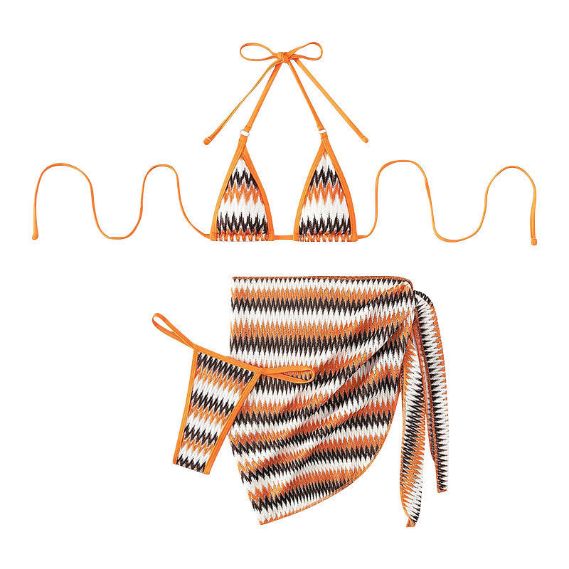 Dame triangel bikini med moderne etnisk mønster og justerbare stropper Skovae