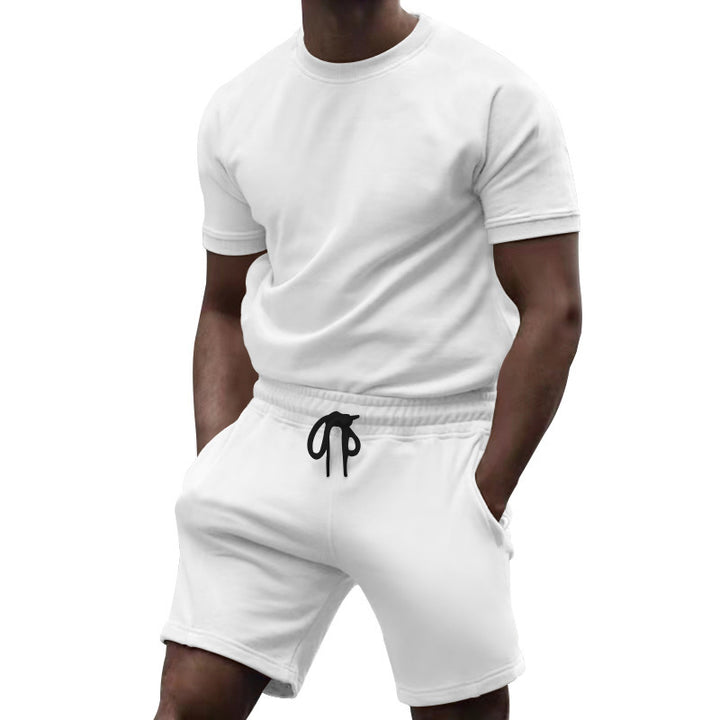 Herren nan kortærmet sæt i blødt sweatstof med rundhalset t-shirt og snøre-shorts Skovae
