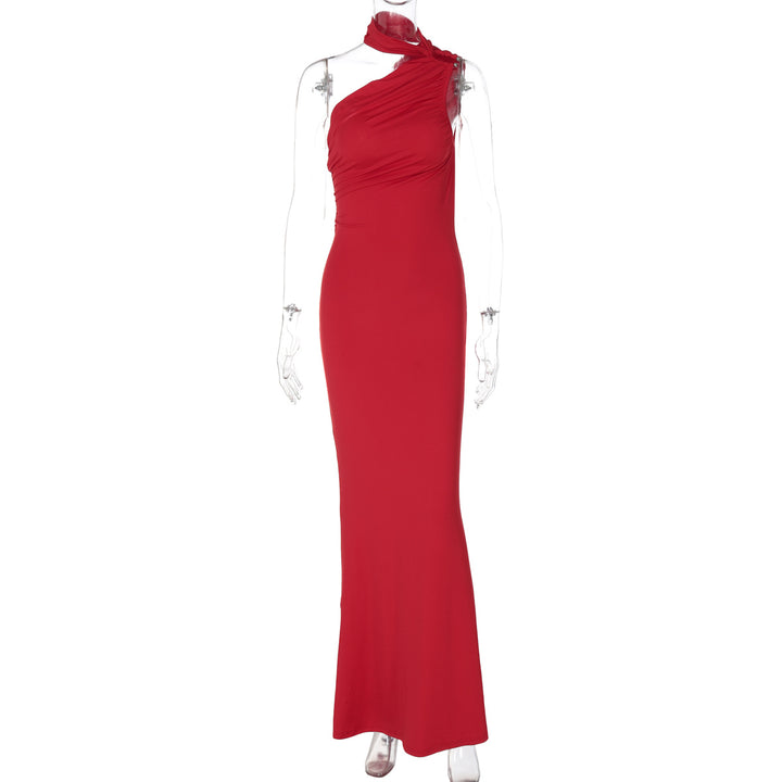 Dame Figurtilpasset Maxi Kjole med asymmetrisk Uddybning og elegant Draperingsdesign Stilla